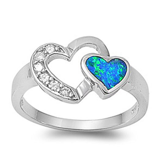 Blue Lab Opal Double Heart Cutout Ring New .925 Sterling Silver Band Sizes 5-10