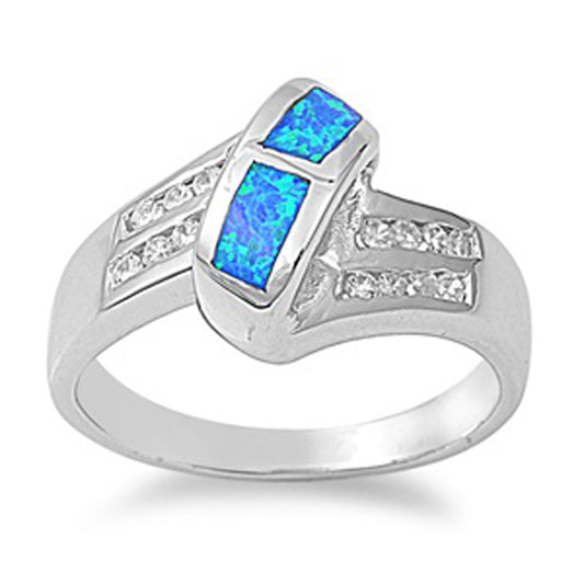 Blue Lab Opal Polished Unique Elegant Ring .925 Sterling Silver Band Sizes 6-10