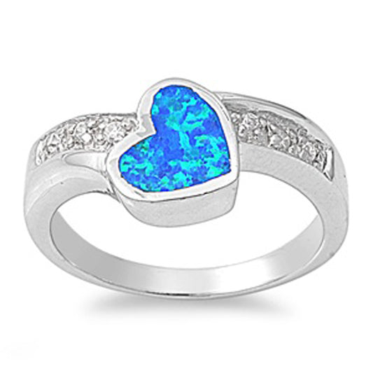 Blue Lab Opal Heart Love Polished Ring New .925 Sterling Silver Band Sizes 6-9