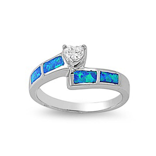 Blue Lab Opal Heart Love Wrap Cute Ring New .925 Sterling Silver Band Sizes 6-10