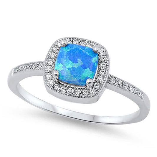 Blue Lab Opal Halo Polished Promise Ring New 925 Sterling Silver Band Sizes 5-10