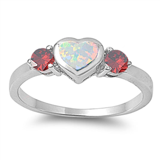 Garnet CZ White Lab Opal Cute Promise Ring .925 Sterling Silver Band Sizes 5-10