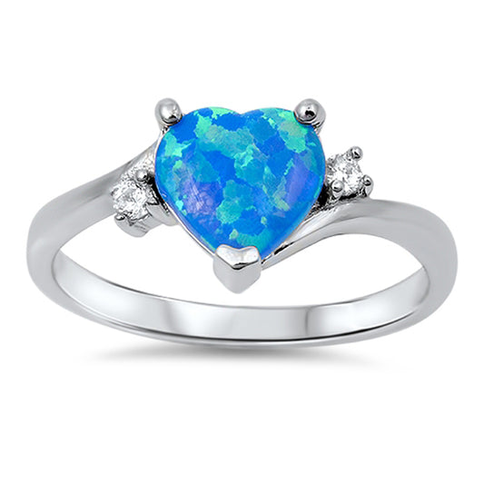 Blue Lab Opal Heart Love Cute Promise Ring .925 Sterling Silver Band Sizes 5-10
