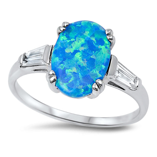 Blue Lab Opal Oval Solitaire Polished Ring .925 Sterling Silver Band Sizes 5-10