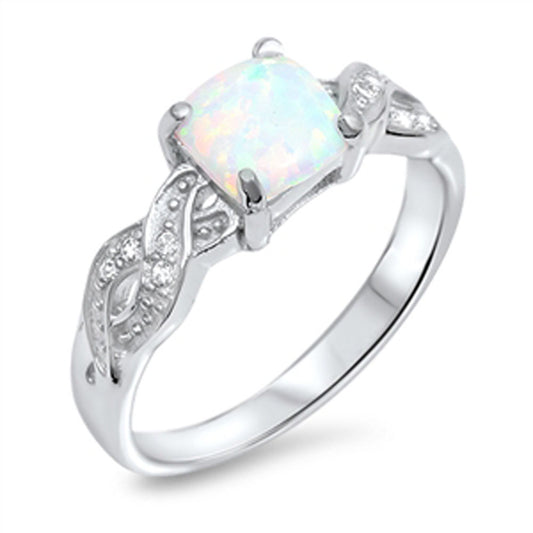 Womens White Lab Opal Infinity Knot Clear CZ Ring 925 Sterling Silver Sizes 4-12