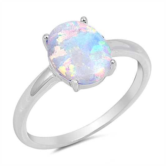 Women's White Lab Opal Solitaire Ring New .925 Sterling Silver Band Sizes 4-10