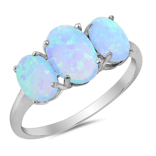 Blue Lab Opal Triple Oval Wide Fire Ring New 925 Sterling Silver Band Sizes 5-10