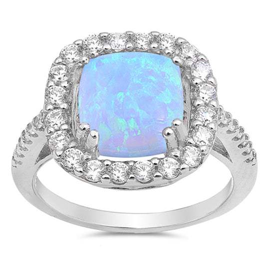 Clear CZ Square Blue Lab Opal Halo Ring New .925 Sterling Silver Band Sizes 5-10