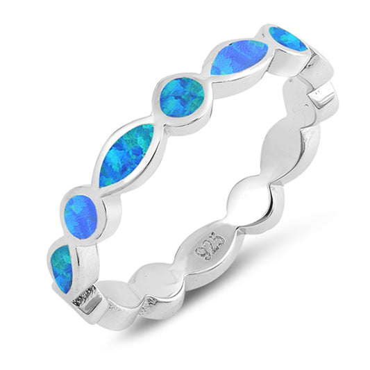 Blue Lab Opal Circle Marquise Stacking Ring .925 Sterling Silver Band Sizes 5-10
