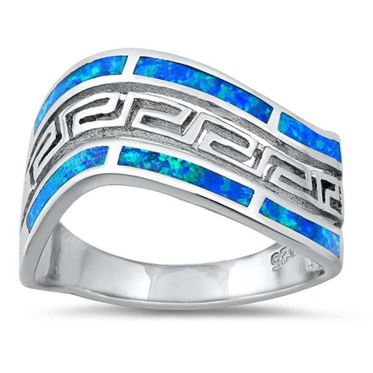Blue Lab Opal Greek Key Ring New .925 Sterling Silver Band Sizes 6-10