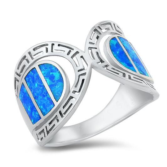 Blue Lab Opal Greek Key Mosaic Ring New .925 Sterling Silver Band Sizes 6-10