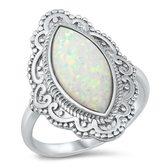 White Lab Opal Vintage Style Ornate Ring New .925 Sterling Silver Sizes 5-10