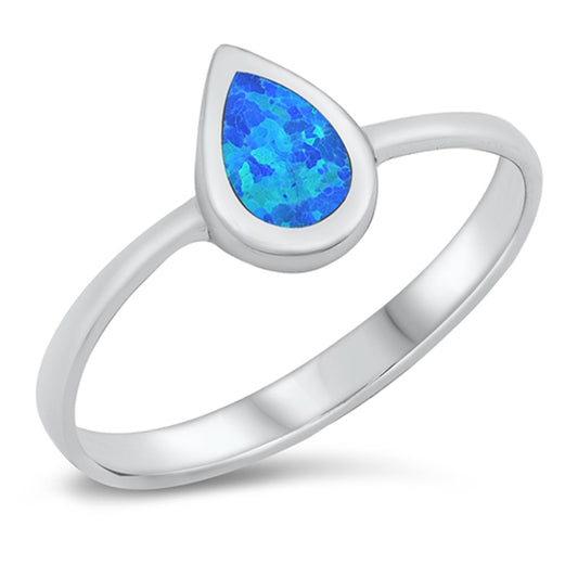 Blue Lab Opal Classic Teardrop Water Ring New .925 Sterling Silver Sizes 5-10