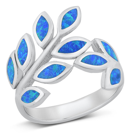 Blue Lab Opal Classic Plant Leaf Ring New .925 Sterling Silver Band Sizes 5-10