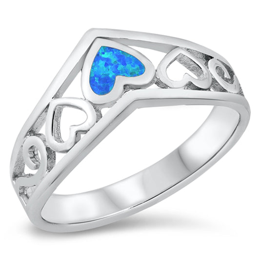 Blue Lab Opal Chevron Promise Heart Ring New .925 Sterling Silver Sizes 5-10