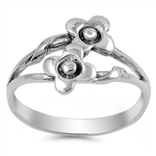 Fun Flower Oxidized Double Floral Ring New .925 Sterling Silver Band Sizes 5-10