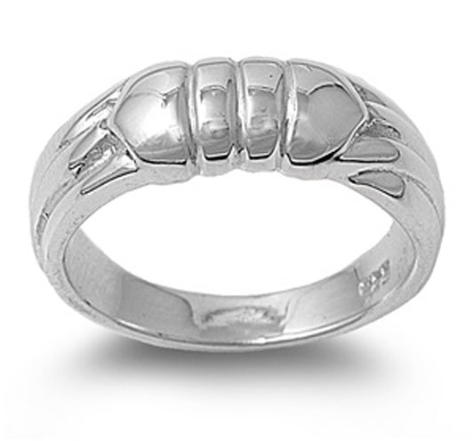 High Polish Grooved Bar Line Fashion Ring .925 Sterling Silver Band Sizes 6-10