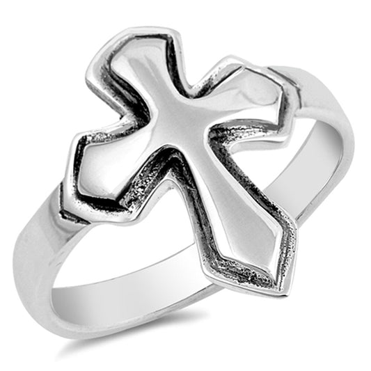Christian Bold Pointed Cross Purity Ring New 925 Sterling Silver Band Sizes 5-10