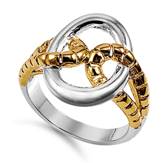 Yellow Gold-Tone Infinity Rope Loop Ring New 925 Sterling Silver Band Sizes 5-9