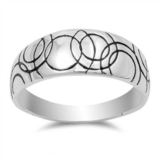 Criss Cross Circle Round Etched Girl's Ring .925 Sterling Silver Band Sizes 5-10