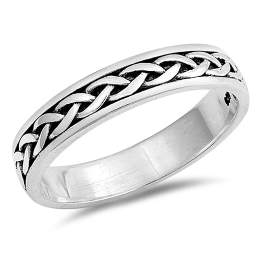 Oxidized Weave Mesh Wedding Knot Ring New .925 Sterling Silver Band Sizes 6-14