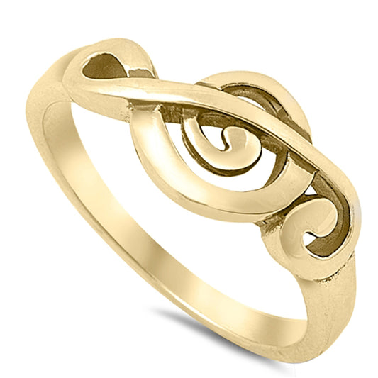 Gold-Tone Music Clef Note Ring New .925 Sterling Silver Musical Band Sizes 4-10