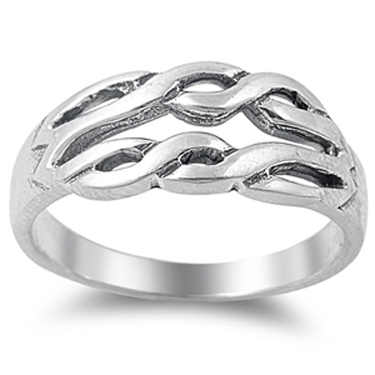Oxidized Infinity Knot Rope Chain Ring New .925 Sterling Silver Band Sizes 5-9