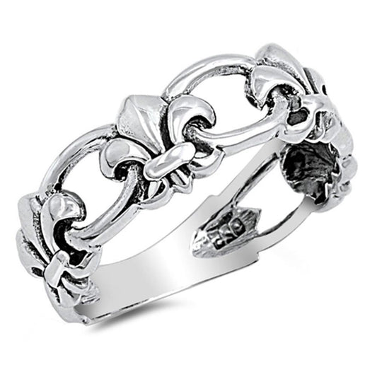 Sterling Silver Woman's Fleur De Lis Link Ring Polished 925 Band 6mm Sizes 4-13