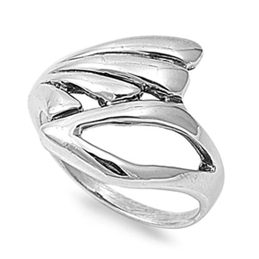 High Polish Wave Open Shell Ring New .925 Sterling Silver Band Sizes 6-10