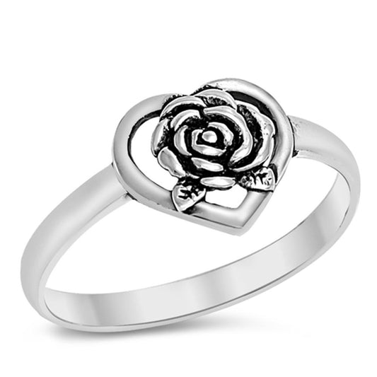 Rose Flower Heart Purity Promise Ring New .925 Sterling Silver Band Sizes 5-10