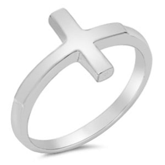 Sterling Silver Woman's Sideways Cross Ring Fashion 925 Band 13mm Sizes 3-13
