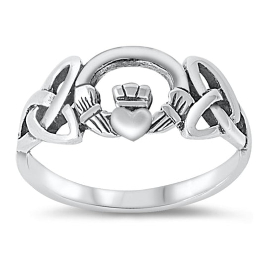 Sterling Silver Woman's Celtic Claddagh Irish Ring Unique Band 8mm Sizes 3-13