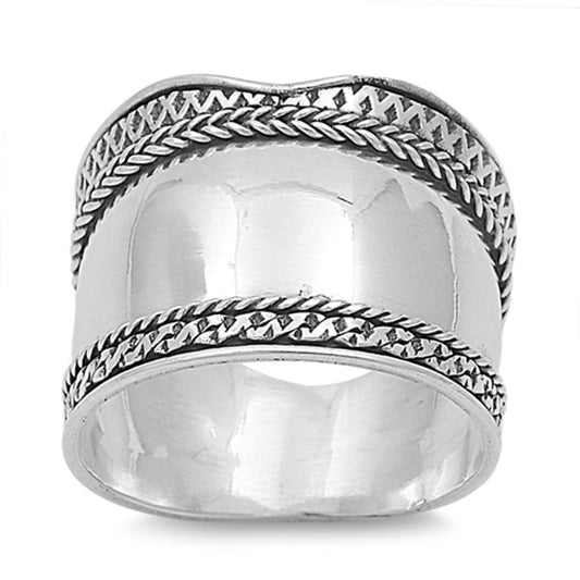 Sterling Silver Women's Bali Rope Ring Wide 925 Band Oxidized Fashion Sizes 6-12