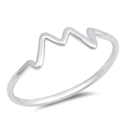 Zig Zag Heartbeat EKG Pulse Ring .925 Sterling Silver Electric Band Sizes 2-10