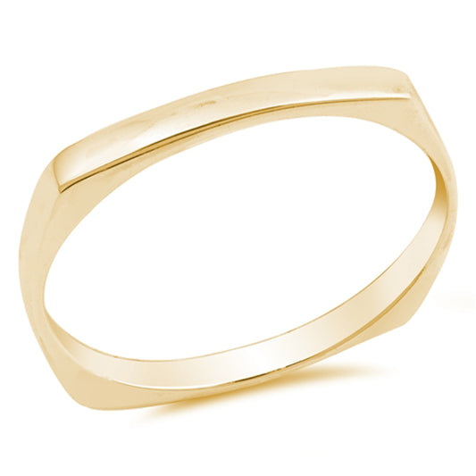 Yellow Gold-Tone Squared Cigar Stackable Ring Sterling Silver Band Sizes 4-10