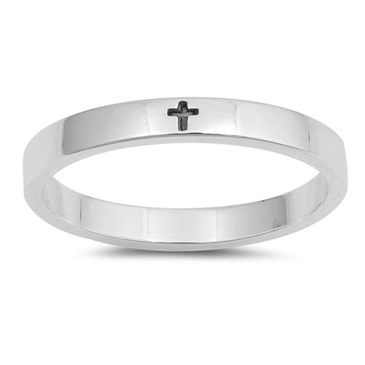 Simple Little Engraved Cross Stackable Ring .925 Sterling Silver Band Sizes 4-10