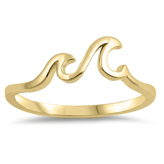 Yellow Gold-Tone Ocean Wave Beach Life Ring .925 Sterling Silver Band Sizes 4-12