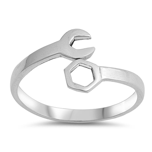 Wrench Cutout Wrap Polished Thumb Ring New .925 Sterling Silver Band Sizes 2-10