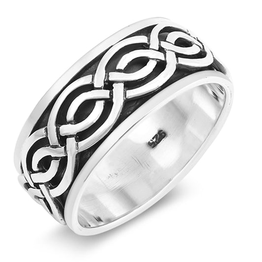 Spinner Celtic Oxidized Infinity Knot Ring .925 Sterling Silver Band Sizes 7-13