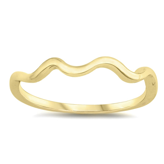 Yellow Gold-Tone Wave Thin Dainty Ring New .925 Sterling Silver Band Sizes 4-10