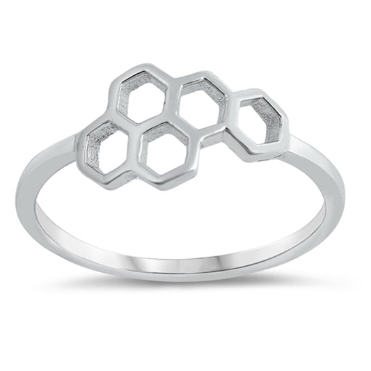 Honeycomb Hexagon Bumble Bee Nature Ring New 925 Sterling Silver Band Sizes 3-10