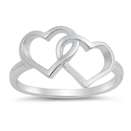 Interlocking Linked Heart Promise Ring New .925 Sterling Silver Band Sizes 4-10