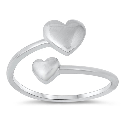 Open Double Puffed Heart Promise Ring New .925 Sterling Silver Band Sizes 4-10