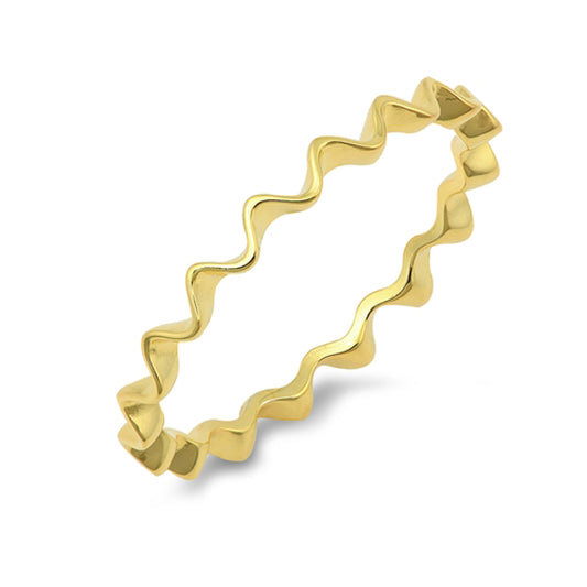 Yellow Gold-Tone Endless Wave Stackable Ring 925 Sterling Silver Band Sizes 2-10