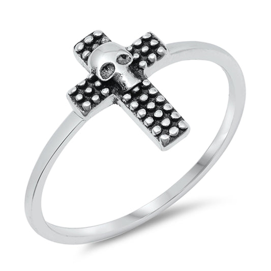Oxidized Bubble Cross Skull Wholesale Ring New .925 Sterling Silver Band Sizes 4-10