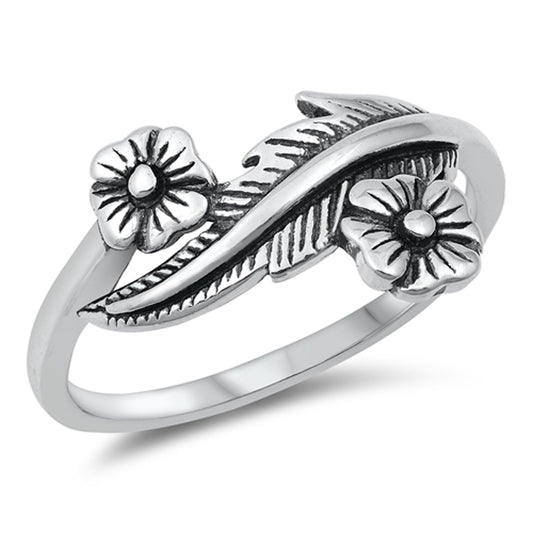 Detailed Plumeria Flower Leaf Ring New .925 Sterling Silver Band Sizes 4-10