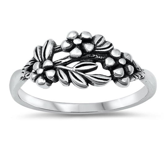 Detailed Flower Leaf Ring New .925 Sterling Silver Band Sizes 4-10