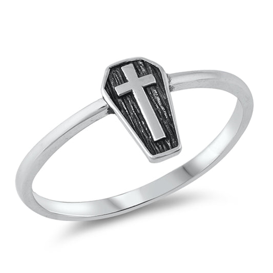 Gothic Coffin Cross Ring New .925 Sterling Silver Band Sizes 4-10