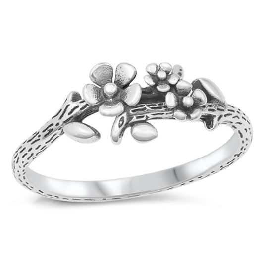 Wood Branch Plumeria Nature Ring New .925 Sterling Silver Band Sizes 4-10