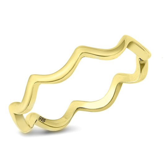 Yellow Gold-Tone Plated Squiggle Ring New .925 Sterling Silver Band Sizes 4-10